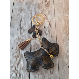 Dog Checkered Keychain Brown Black